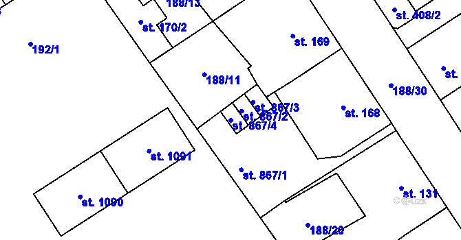 Parcela st. 867/4 v KÚ Mariánské Hory, Katastrální mapa