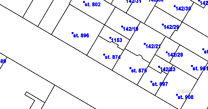Parcela st. 874 v KÚ Mariánské Hory, Katastrální mapa