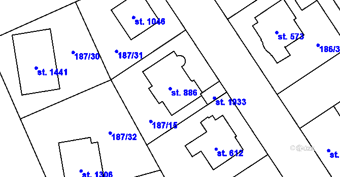 Parcela st. 886 v KÚ Mariánské Hory, Katastrální mapa