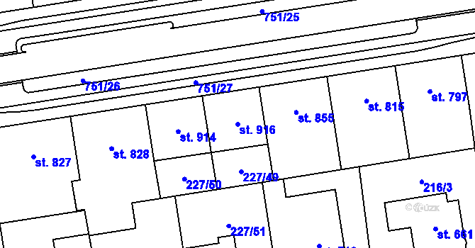Parcela st. 916 v KÚ Mariánské Hory, Katastrální mapa