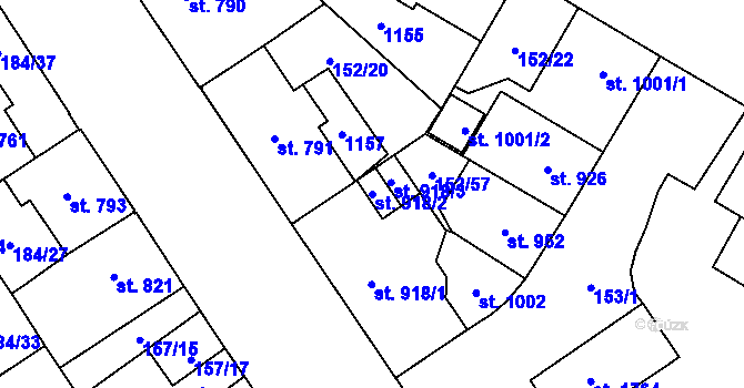 Parcela st. 918/2 v KÚ Mariánské Hory, Katastrální mapa