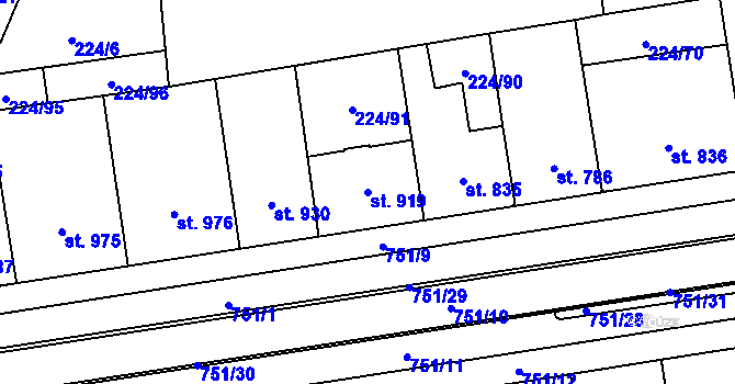 Parcela st. 919 v KÚ Mariánské Hory, Katastrální mapa