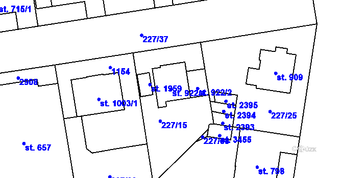 Parcela st. 922/1 v KÚ Mariánské Hory, Katastrální mapa