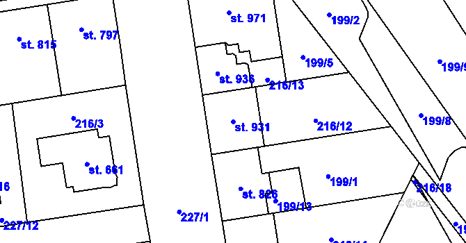 Parcela st. 931 v KÚ Mariánské Hory, Katastrální mapa