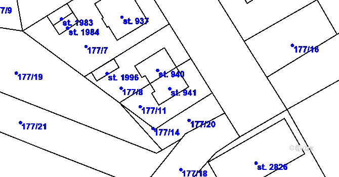 Parcela st. 941 v KÚ Mariánské Hory, Katastrální mapa