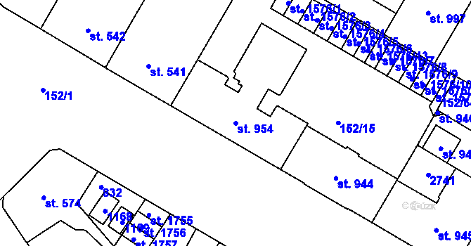 Parcela st. 954 v KÚ Mariánské Hory, Katastrální mapa