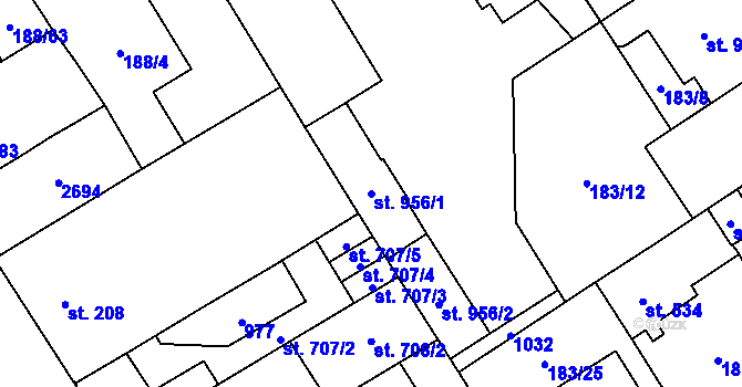 Parcela st. 956/1 v KÚ Mariánské Hory, Katastrální mapa