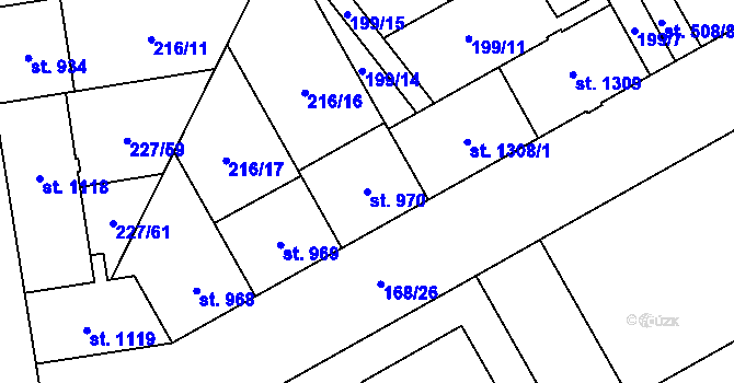 Parcela st. 970 v KÚ Mariánské Hory, Katastrální mapa