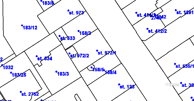 Parcela st. 972/1 v KÚ Mariánské Hory, Katastrální mapa