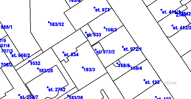 Parcela st. 972/2 v KÚ Mariánské Hory, Katastrální mapa