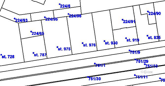 Parcela st. 976 v KÚ Mariánské Hory, Katastrální mapa