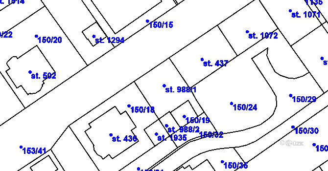 Parcela st. 988/1 v KÚ Mariánské Hory, Katastrální mapa
