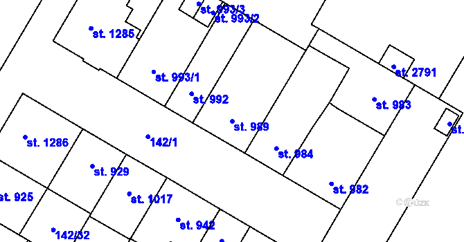 Parcela st. 989 v KÚ Mariánské Hory, Katastrální mapa