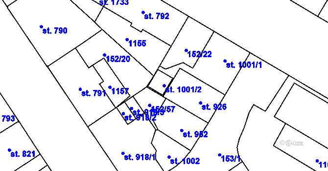 Parcela st. 1001/2 v KÚ Mariánské Hory, Katastrální mapa