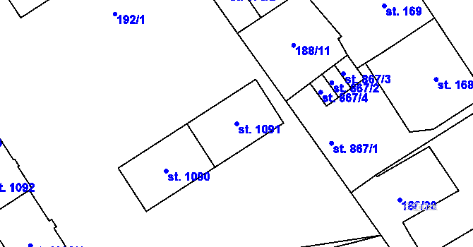 Parcela st. 1091 v KÚ Mariánské Hory, Katastrální mapa