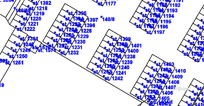 Parcela st. 1234 v KÚ Mariánské Hory, Katastrální mapa