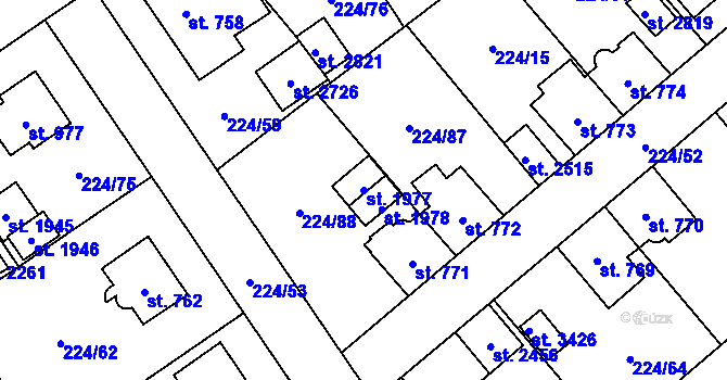 Parcela st. 1977 v KÚ Mariánské Hory, Katastrální mapa