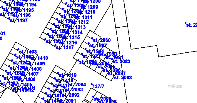 Parcela st. 1990 v KÚ Mariánské Hory, Katastrální mapa
