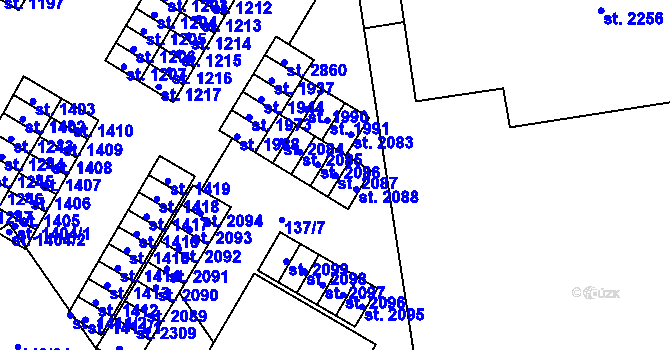 Parcela st. 2087 v KÚ Mariánské Hory, Katastrální mapa