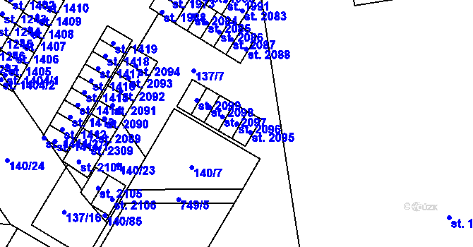 Parcela st. 2096 v KÚ Mariánské Hory, Katastrální mapa