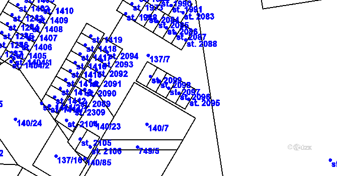 Parcela st. 2097 v KÚ Mariánské Hory, Katastrální mapa