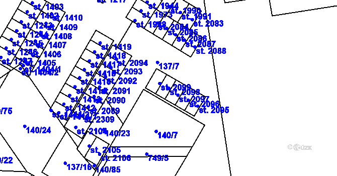 Parcela st. 2098 v KÚ Mariánské Hory, Katastrální mapa