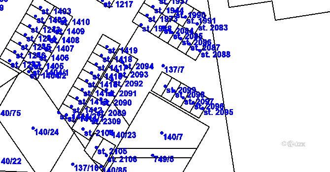 Parcela st. 2099 v KÚ Mariánské Hory, Katastrální mapa