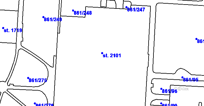 Parcela st. 2101 v KÚ Mariánské Hory, Katastrální mapa