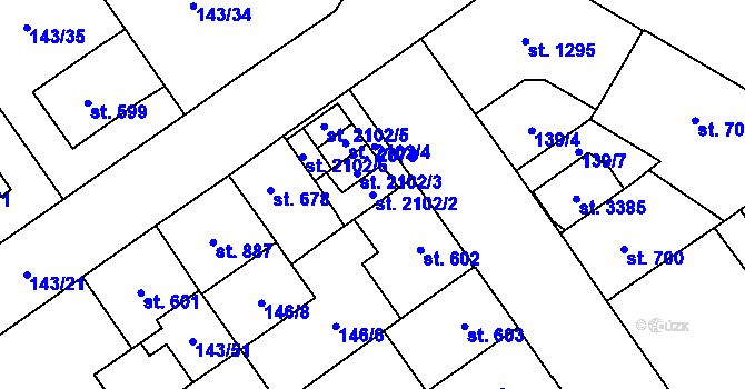 Parcela st. 2102/2 v KÚ Mariánské Hory, Katastrální mapa