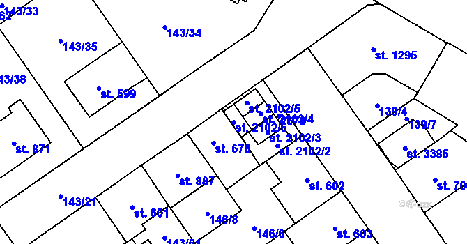 Parcela st. 2102/6 v KÚ Mariánské Hory, Katastrální mapa