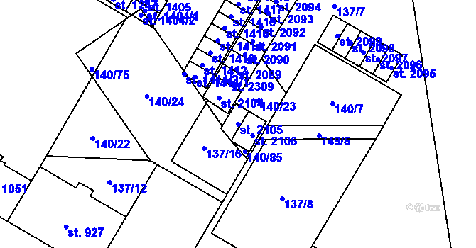 Parcela st. 2105 v KÚ Mariánské Hory, Katastrální mapa