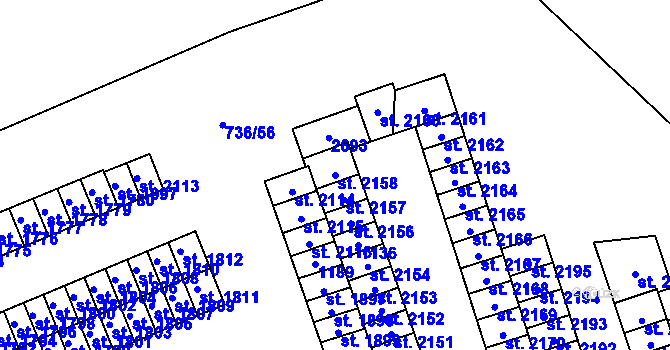 Parcela st. 2158 v KÚ Mariánské Hory, Katastrální mapa