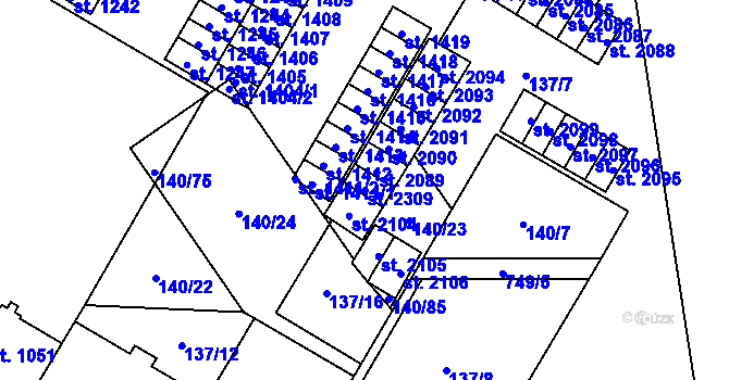 Parcela st. 2309 v KÚ Mariánské Hory, Katastrální mapa