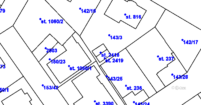 Parcela st. 2418 v KÚ Mariánské Hory, Katastrální mapa
