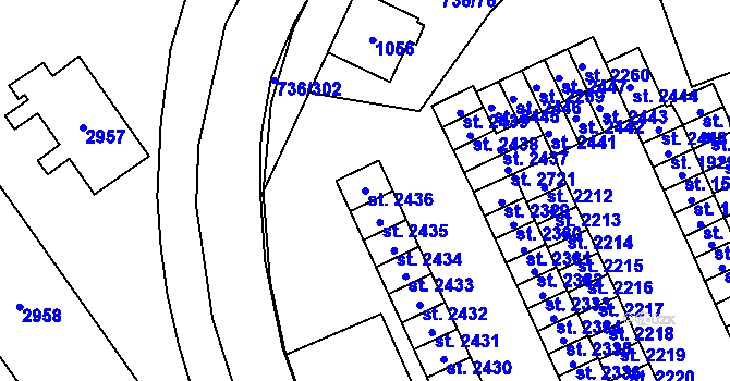 Parcela st. 2436 v KÚ Mariánské Hory, Katastrální mapa