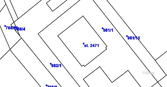 Parcela st. 2471 v KÚ Mariánské Hory, Katastrální mapa
