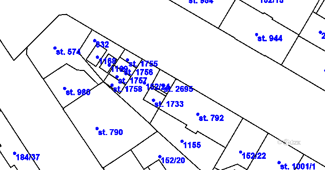 Parcela st. 2695 v KÚ Mariánské Hory, Katastrální mapa