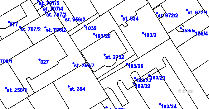Parcela st. 2752 v KÚ Mariánské Hory, Katastrální mapa