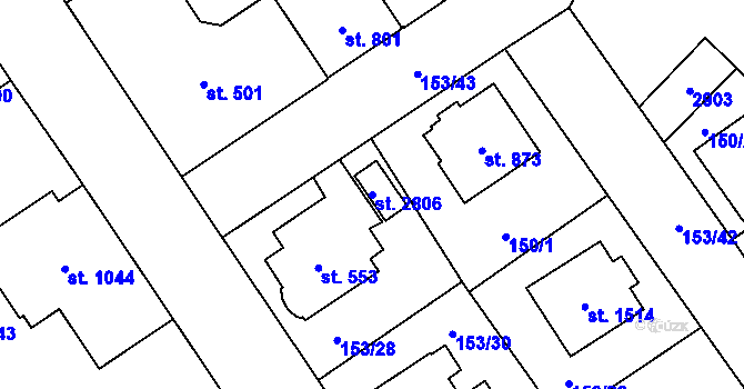 Parcela st. 2806 v KÚ Mariánské Hory, Katastrální mapa