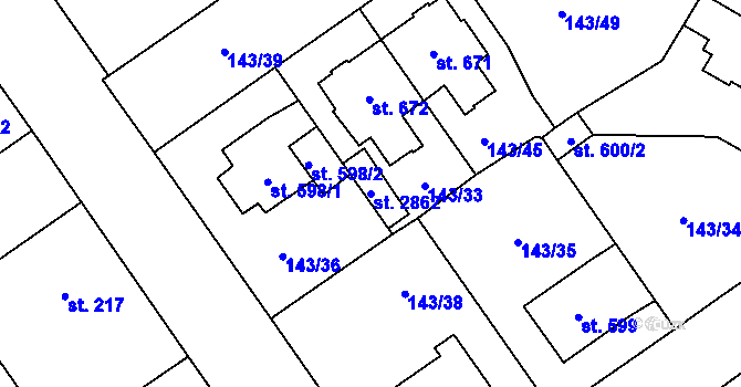 Parcela st. 2862 v KÚ Mariánské Hory, Katastrální mapa