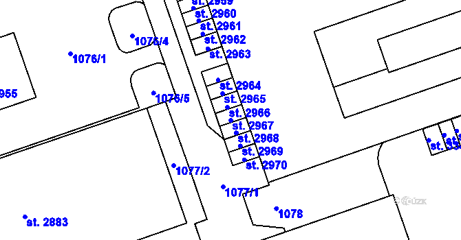 Parcela st. 2967 v KÚ Mariánské Hory, Katastrální mapa