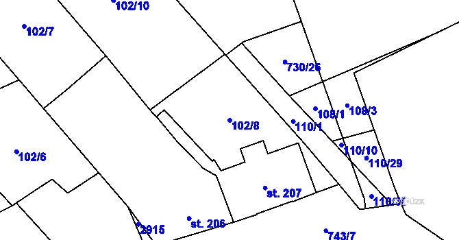 Parcela st. 102/8 v KÚ Mariánské Hory, Katastrální mapa