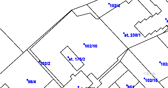 Parcela st. 102/16 v KÚ Mariánské Hory, Katastrální mapa