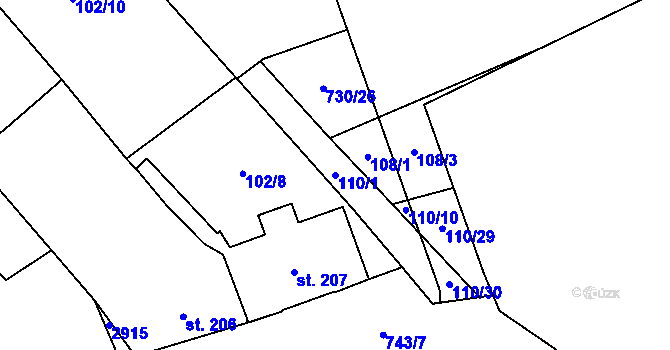Parcela st. 110/1 v KÚ Mariánské Hory, Katastrální mapa