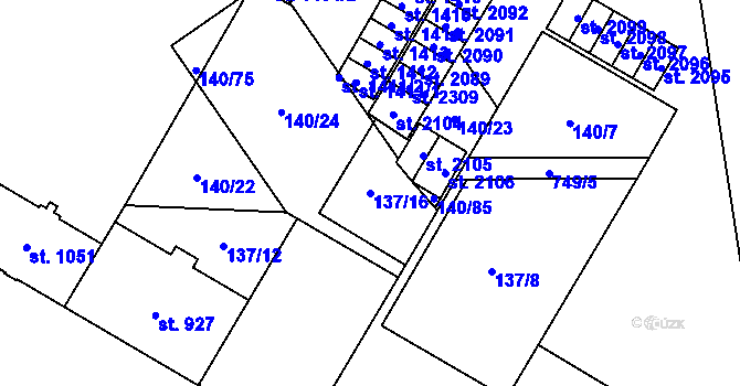 Parcela st. 137/16 v KÚ Mariánské Hory, Katastrální mapa
