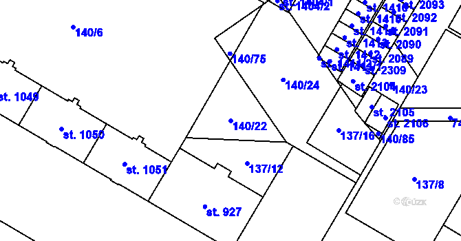 Parcela st. 140/22 v KÚ Mariánské Hory, Katastrální mapa
