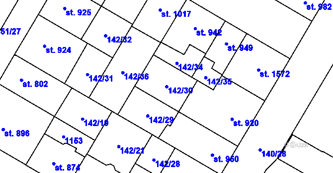 Parcela st. 142/30 v KÚ Mariánské Hory, Katastrální mapa