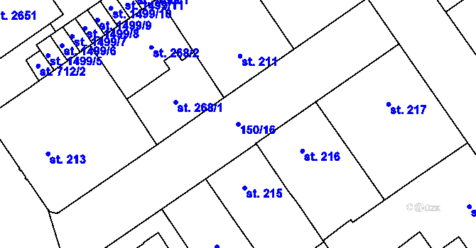 Parcela st. 150/16 v KÚ Mariánské Hory, Katastrální mapa