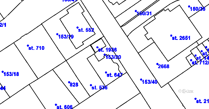 Parcela st. 153/20 v KÚ Mariánské Hory, Katastrální mapa