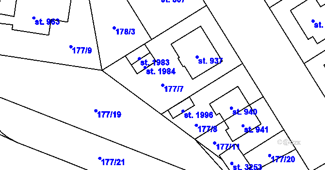 Parcela st. 177/7 v KÚ Mariánské Hory, Katastrální mapa